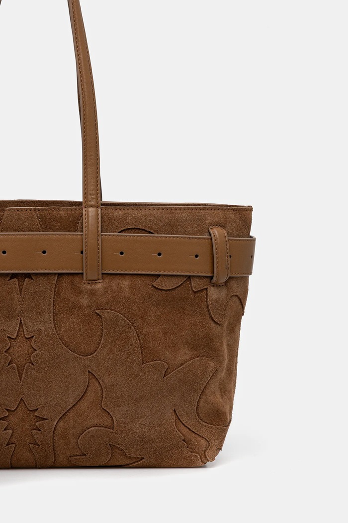 Accesorii ZADIG&VOLTAIRE geantă de mână din piele întoarsă JANE SHOPPER WESTERN SUEDE LWBA03928 maro