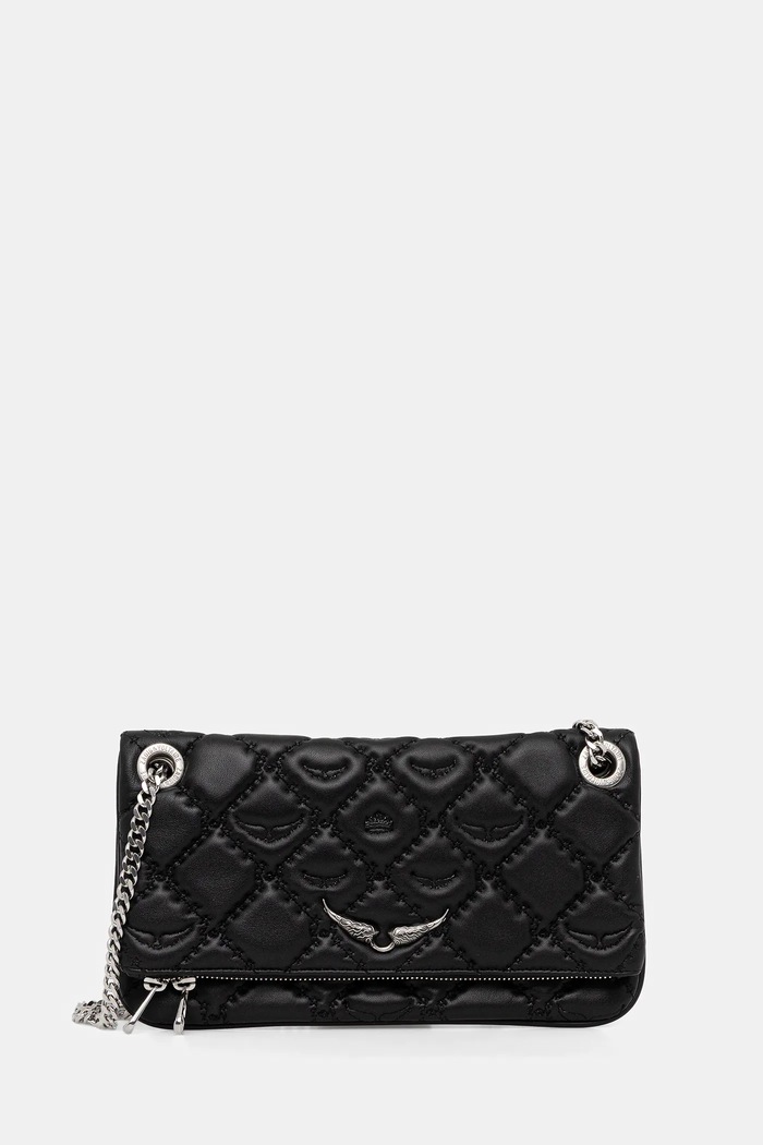 Kožená kabelka ZADIG&VOLTAIRE ROCK II QUILTED MONOGRAM nášivka černá LWBA04053