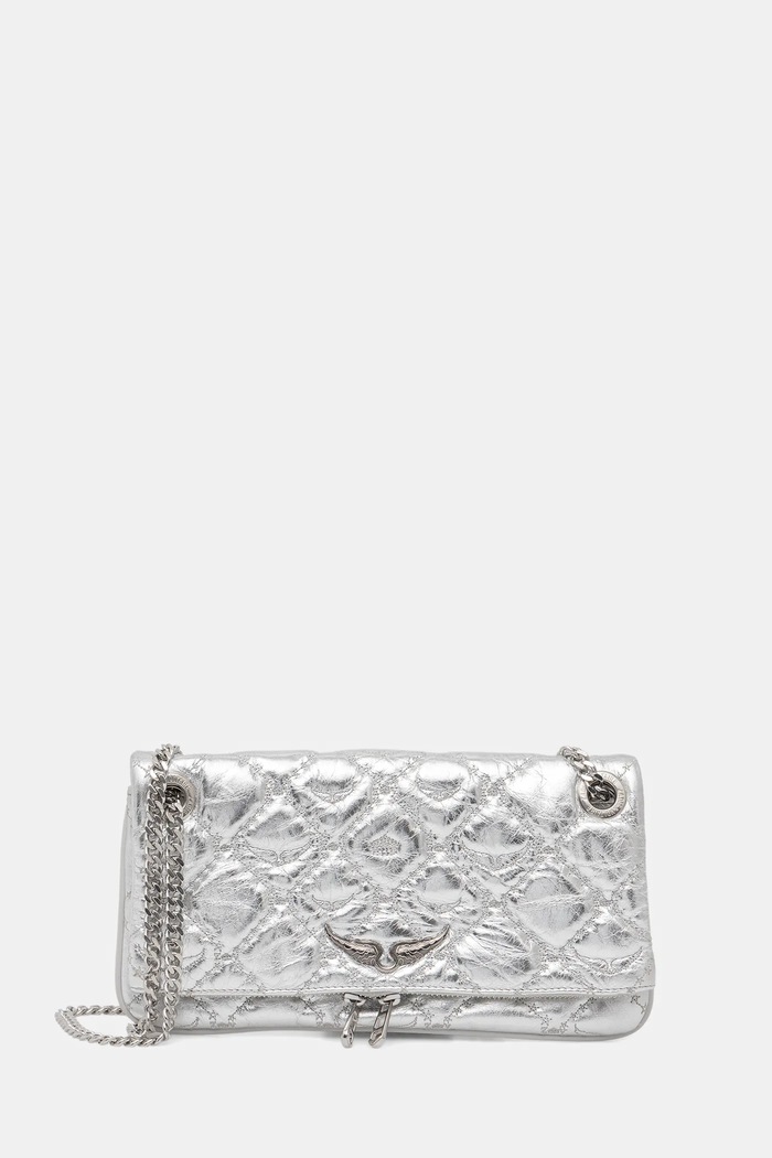 Kožená kabelka ZADIG&VOLTAIRE ROCK II METAL MONOGRAM přírodní kůže stříbrná LWBA04078