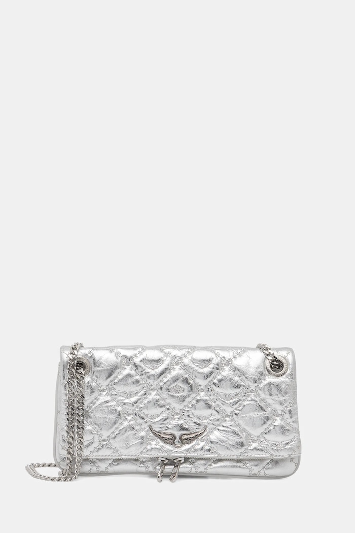Kožená kabelka ZADIG&VOLTAIRE ROCK II METAL MONOGRAM přírodní kůže stříbrná LWBA04078