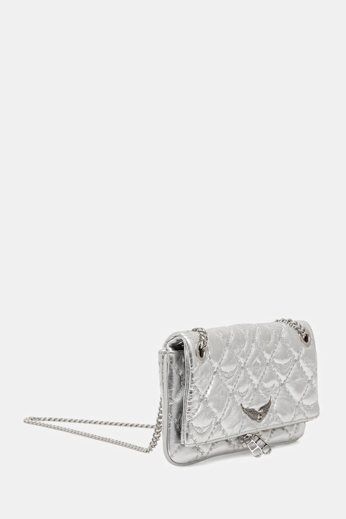 Kožená kabelka ZADIG&VOLTAIRE ROCK II METAL MONOGRAM LWBA04078 stříbrná AW25