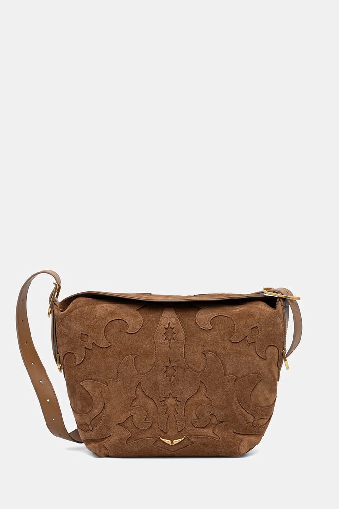 ZADIG&VOLTAIRE geantă de mână din piele întoarsă JANE WESTERN SUEDE uni maro LWBA03924