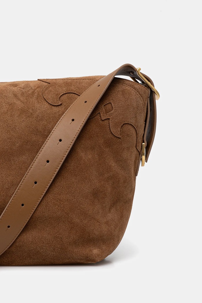 Accesorii ZADIG&VOLTAIRE geantă de mână din piele întoarsă JANE WESTERN SUEDE LWBA03924 maro