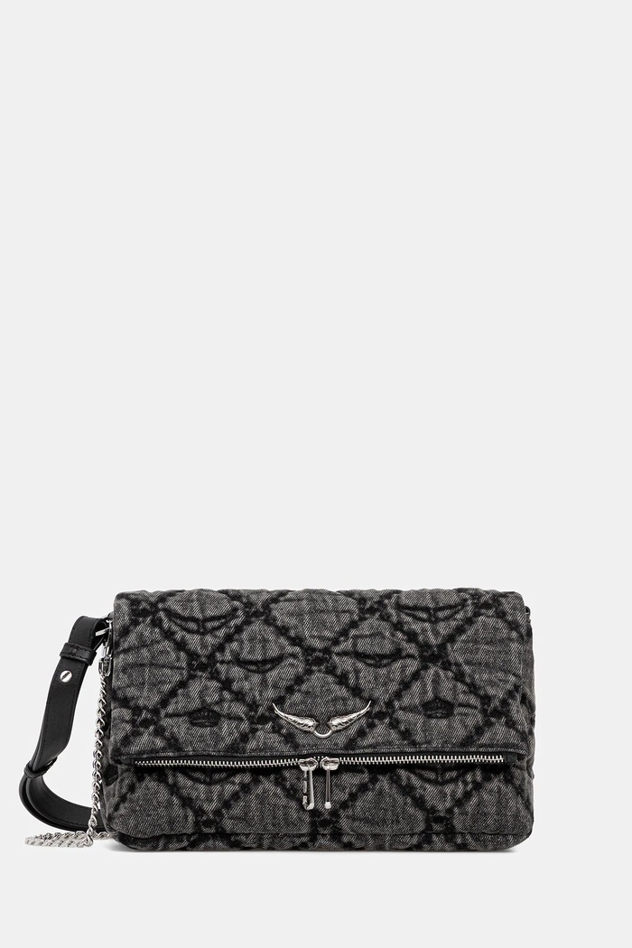 Zadig&Voltaire Geantă de bumbac ROCKY II DENIM MONOGRAM negru LWBA04065