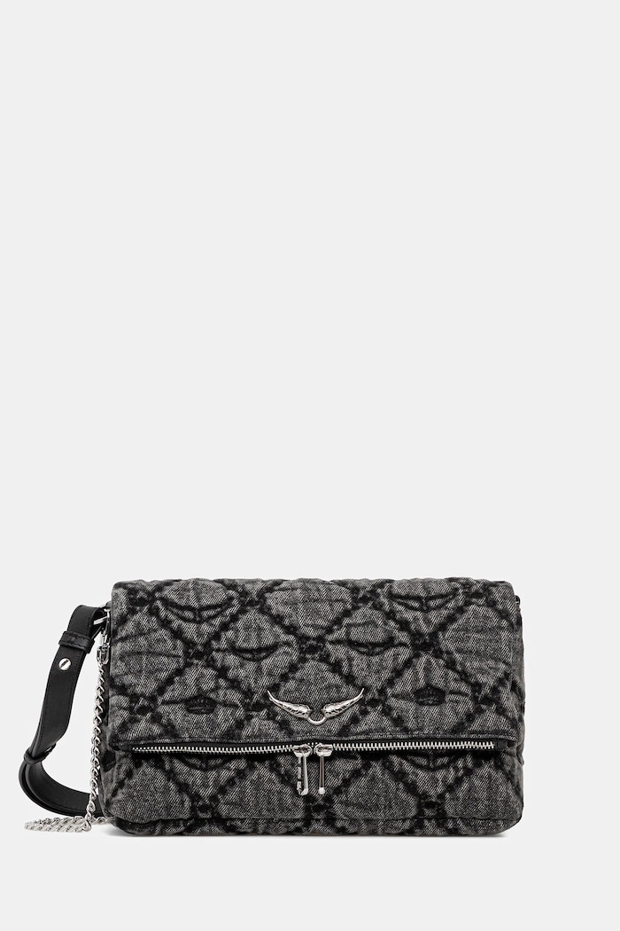 Zadig&Voltaire Geantă de bumbac ROCKY II DENIM MONOGRAM negru LWBA04065