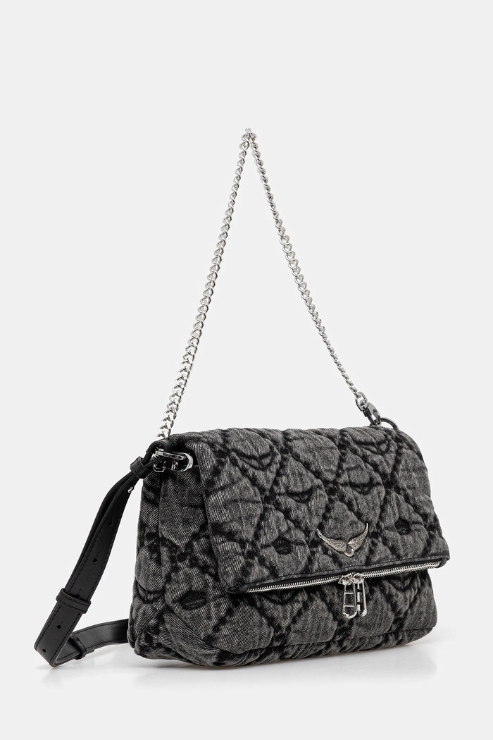 Zadig&Voltaire Geantă de bumbac ROCKY II DENIM MONOGRAM LWBA04065 negru AW25