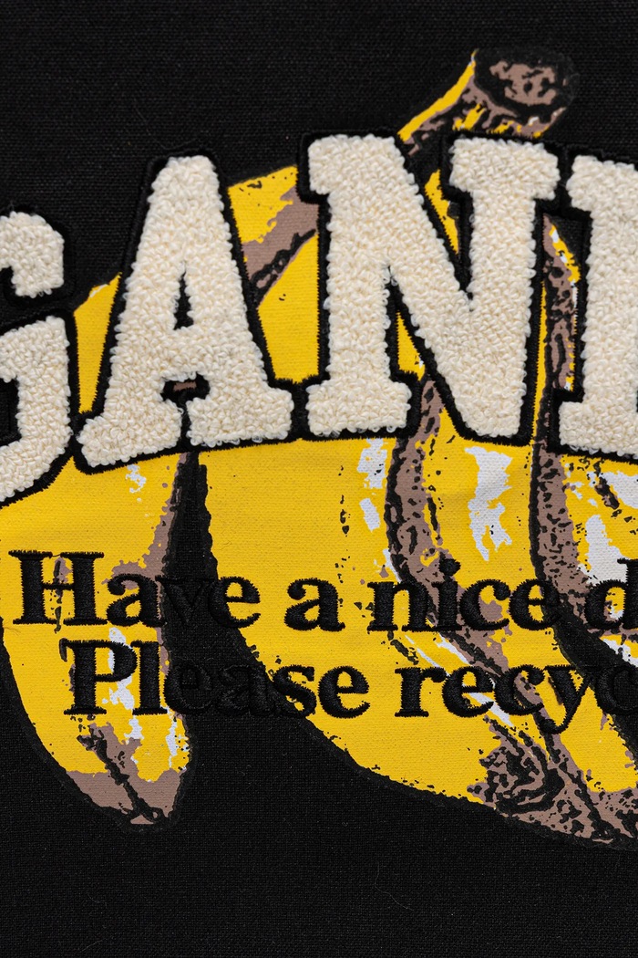 GANNI torebka bawełniana Shopper XXL Pocket Banana Print A6896 czarny
