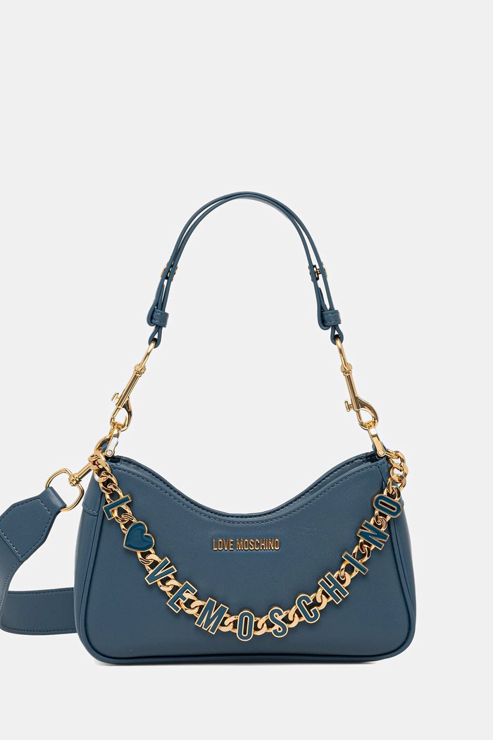 Kožená kabelka Love Moschino přírodní kůže modrá JC4070PP1NL1370A