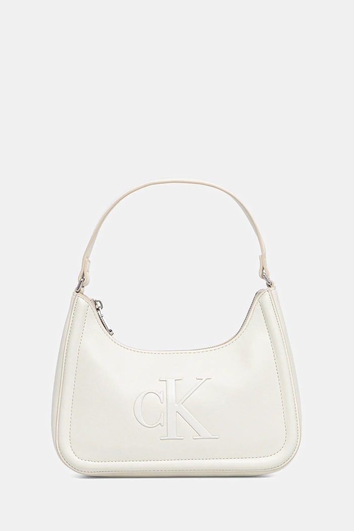 Calvin Klein torebka bagietka damska z imitacji skóry aplikacja biały LV04F3230G