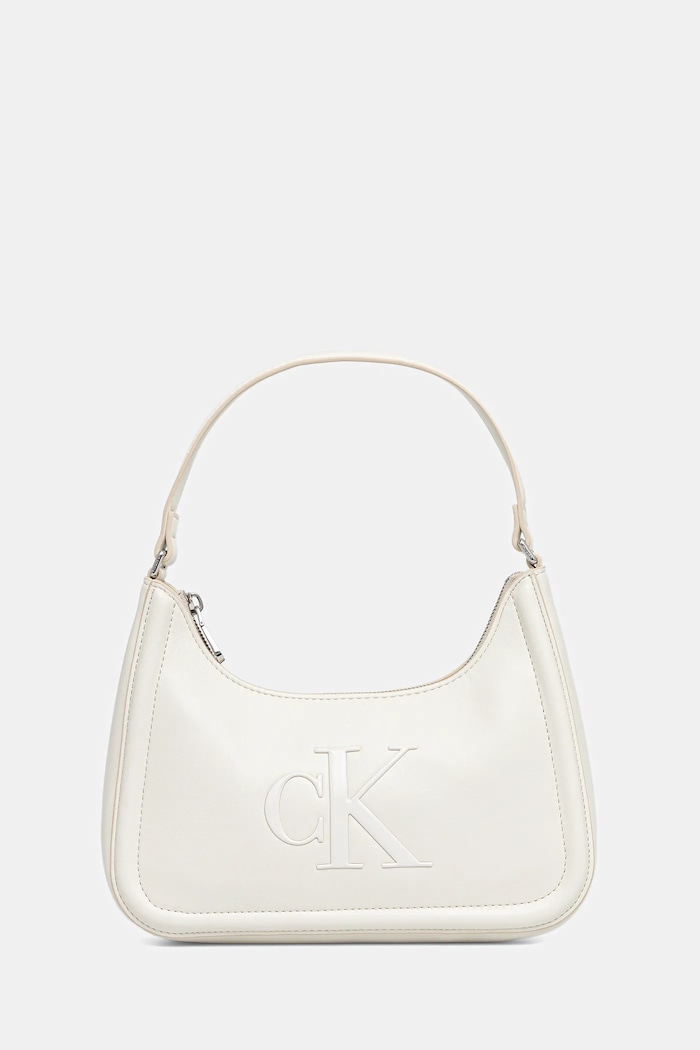 Calvin Klein torebka bagietka damska z imitacji skóry aplikacja biały LV04F3230G