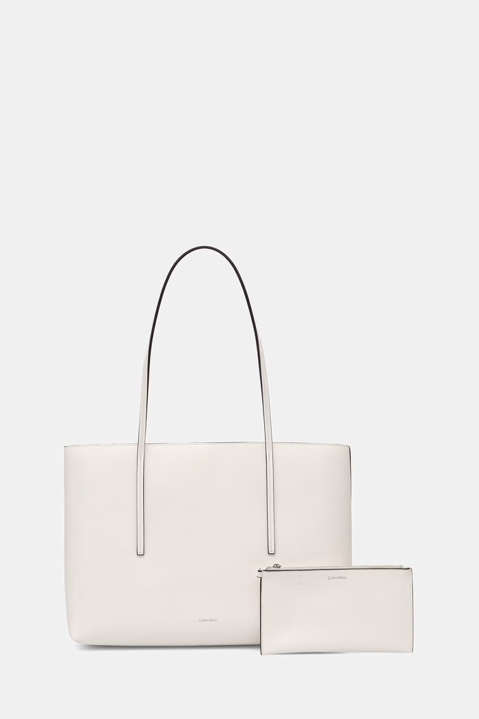 Calvin Klein shopper γυναικεία από απομίμηση δέρματος λευκό LV04F3274G
