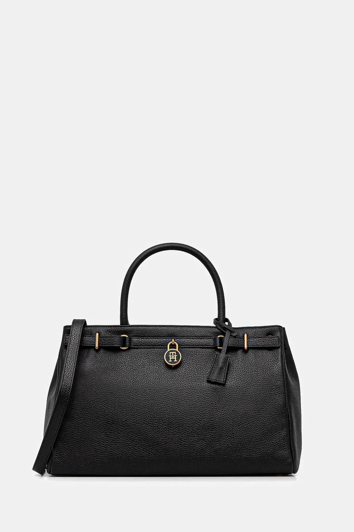 Kožená kabelka Tommy Hilfiger nášivka čierna AW0AW17925