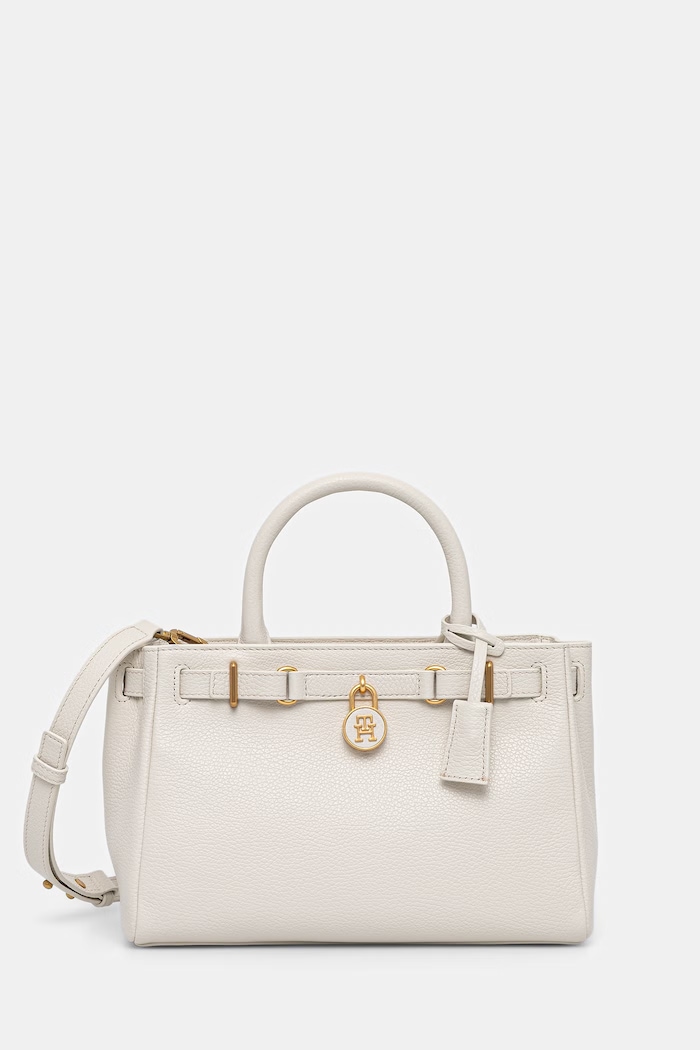 Tommy Hilfiger tote bag pentru femei, din piele bej AW0AW17926