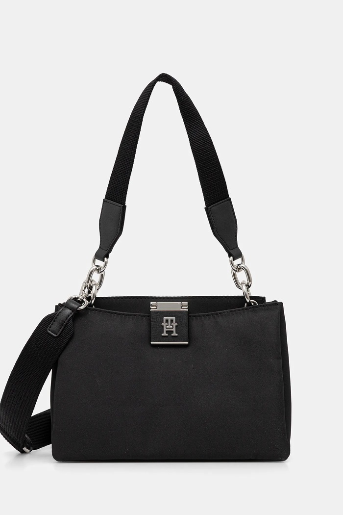 Kabelka Tommy Hilfiger jednofarebný čierna AW0AW18200