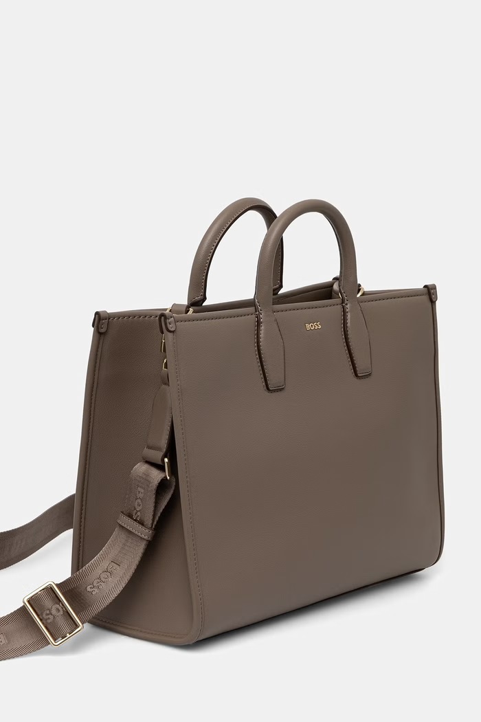 BOSS torebka tote damska z imitacji skóry Sandy MED Tote 50547947 beżowy SS26