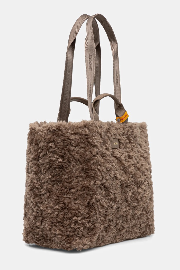 BOSS geantă de mână cu amestec de lână Palmah TOTE SH 50552479 maro AW25