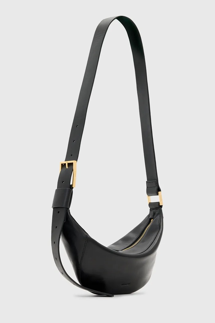 AllSaints torbica polumjesec ženska kožna LUNA W192XD crna SS26
