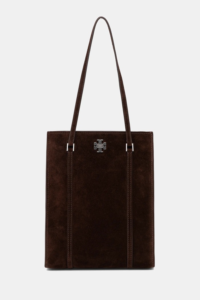 Tory Burch geantă de mână din piele întoarsă Kira Turnlock Suede uni maro 169180.200