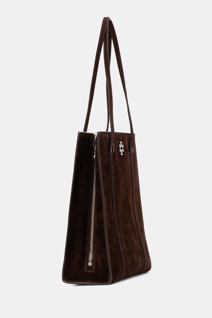 Tory Burch geantă de mână din piele întoarsă Kira Turnlock Suede 169180.200 maro AW25