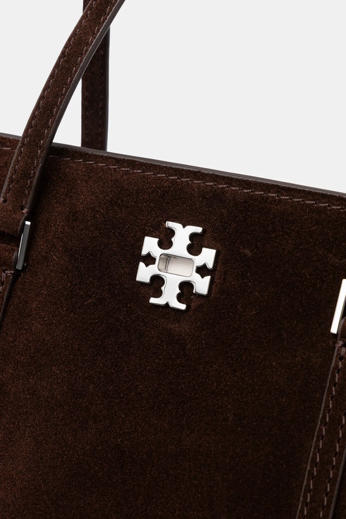 Tory Burch geantă de mână din piele întoarsă Kira Turnlock Suede maro 169180.200