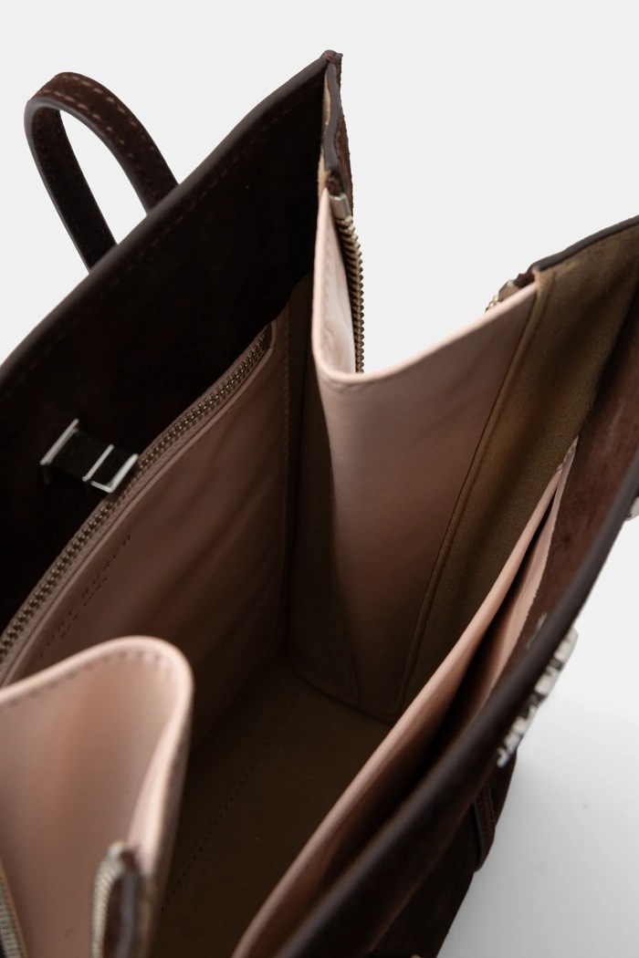 Tory Burch geantă de mână din piele întoarsă Kira Turnlock Suede 169180.200 maro