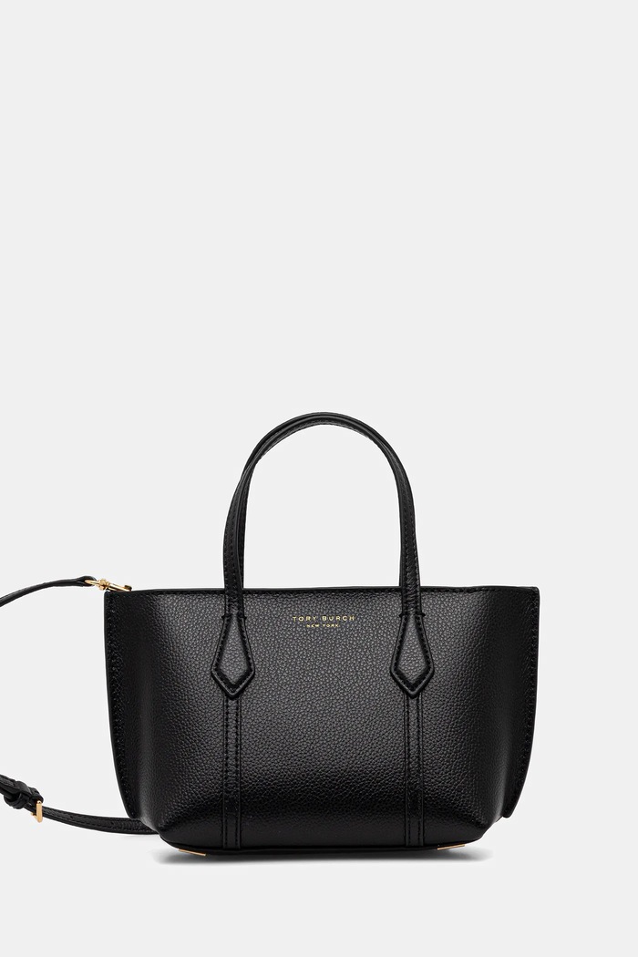 Usnjena torbica Tory Burch Perry Mini Tote Ne ustreza A4 črna 175548.001