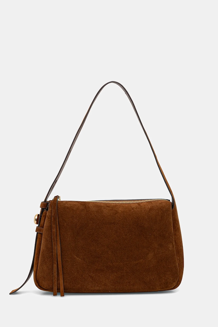 Τσάντα σουέτ Tory Burch Romy Suede Shoulder δέρμα σαμουά καφέ 177365.200