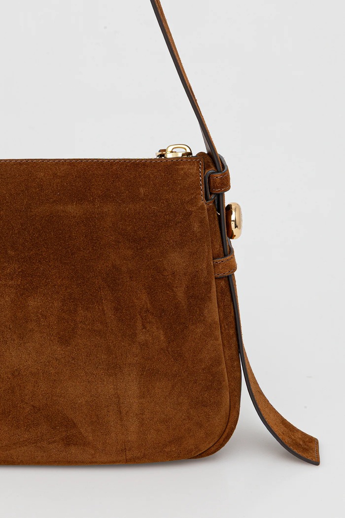 Αξεσουάρ Τσάντα σουέτ Tory Burch Romy Suede Shoulder 177365.200 καφέ