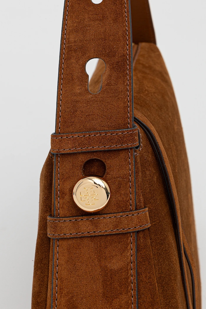 Τσάντα σουέτ Tory Burch Romy Suede Shoulder καφέ 177365.200