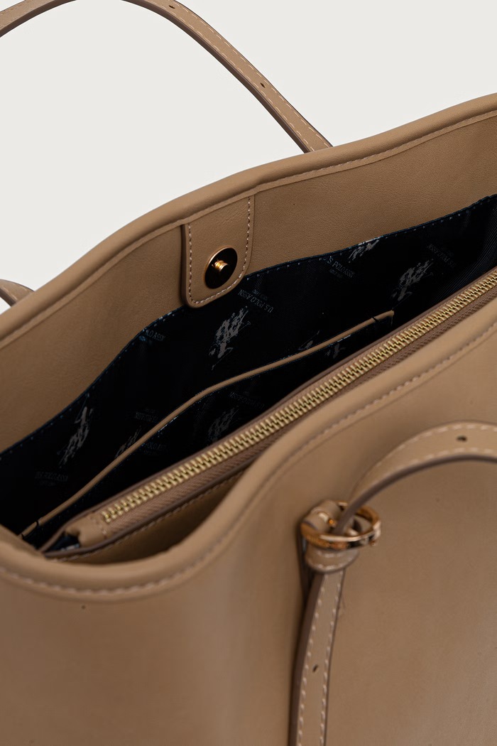 Torebka shopper damska z imitacji skóry Blackstone U.S. Polo Assn. beżowy BIU4B8935WVP
