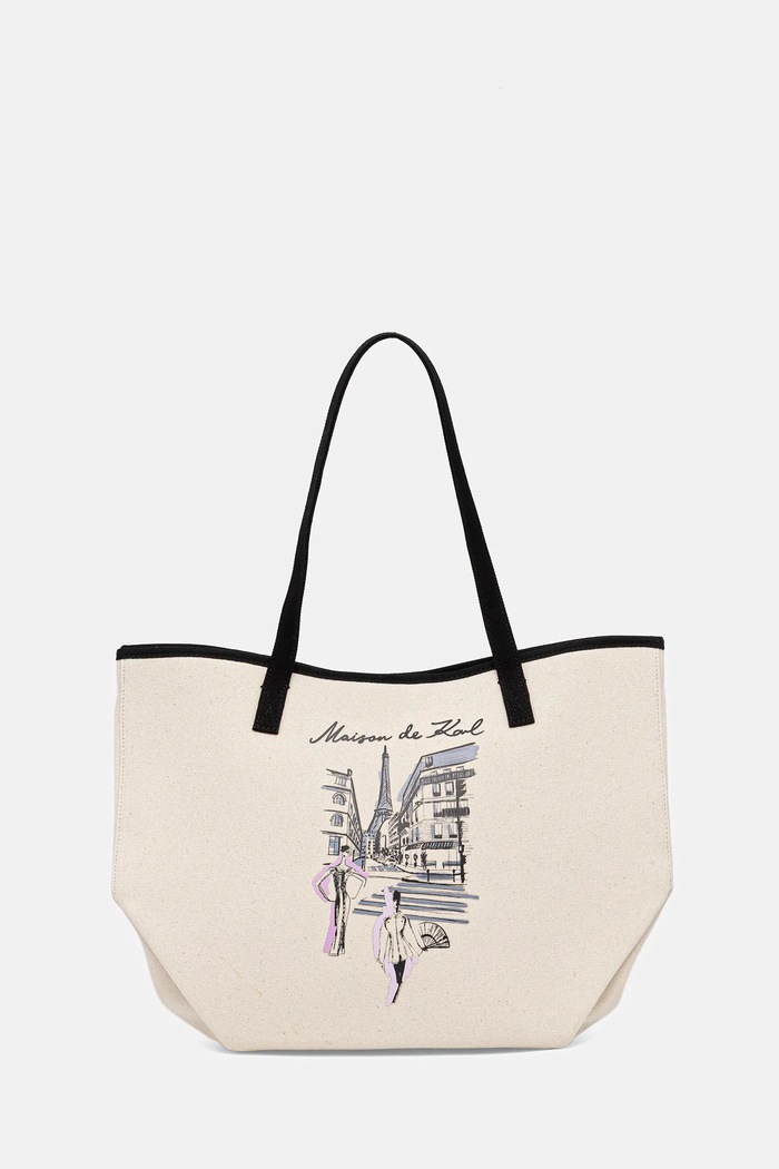 Karl Lagerfeld geantă de bumbac K/SKETCH incape in A4 bej A4W50057