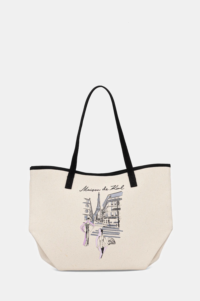 Karl Lagerfeld geantă de bumbac K/SKETCH incape in A4 bej A4W50057