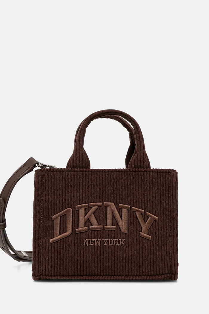 Κοτλέ τσάντα Dkny HADLEE υφασμάτινο καφέ R53ADM56