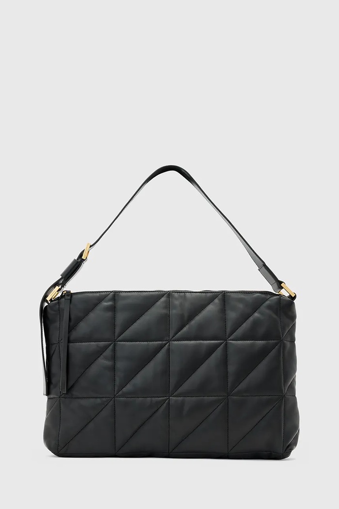 Kožená kabelka AllSaints EDBURY usňová koža čierna W345XD