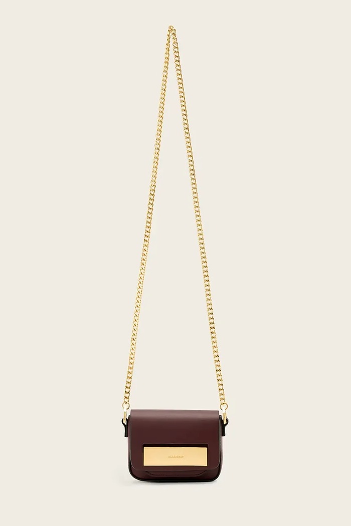 AllSaints poșetă de piele ETTA uni burgundia W340XD