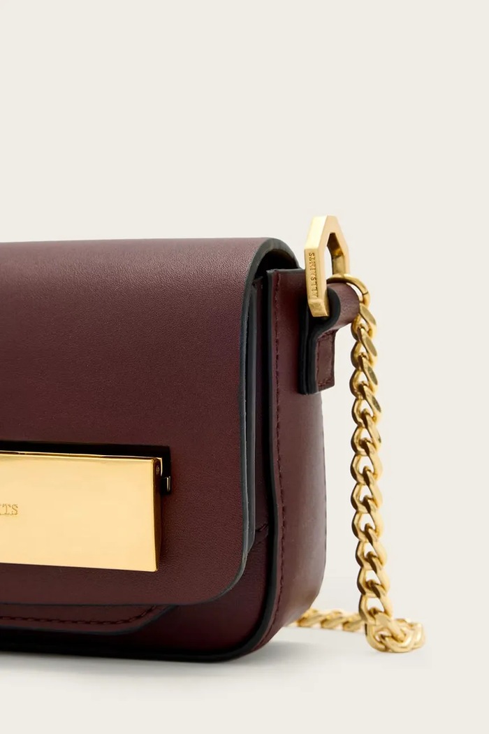 AllSaints poșetă de piele ETTA burgundia W340XD