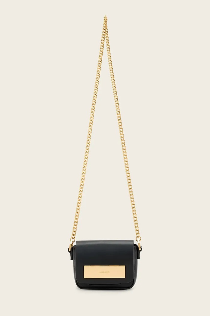 Кожена чанта AllSaints ETTA гладка кожа черен W340XD