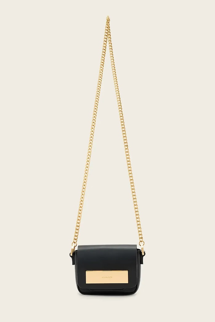 Кожена чанта AllSaints ETTA гладка кожа черен W340XD