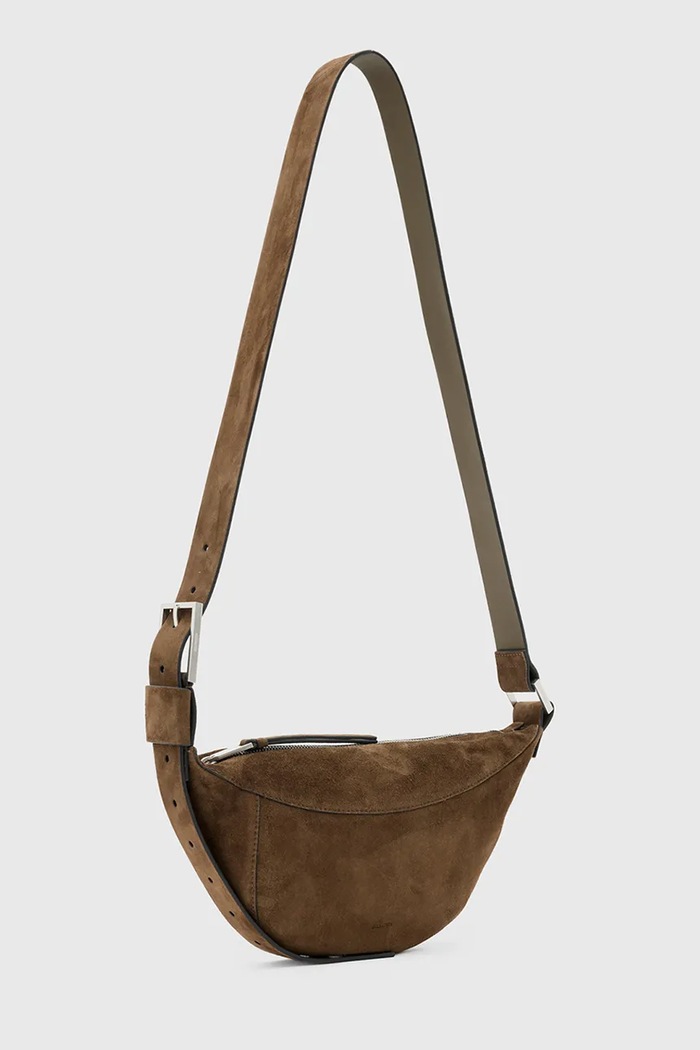 AllSaints geantă de mana din piele întoarsă LUNA W350XD maro AW25