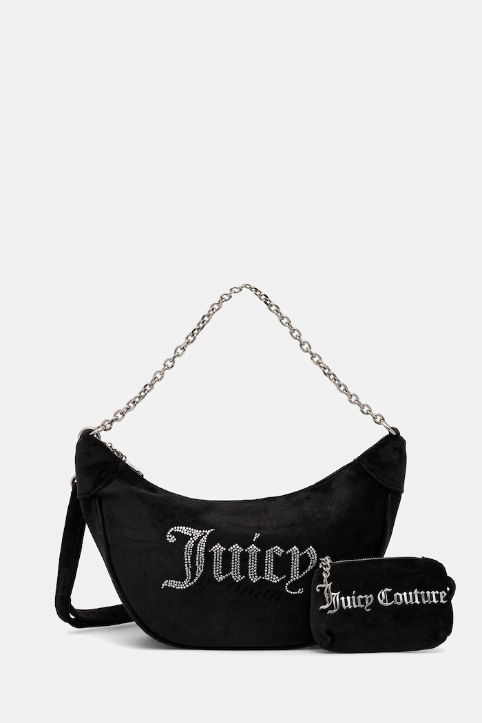 Juicy Couture τσάντα κρουασάν γυναικεία βελούρινη Kimberly μαύρο BIJQL8933WPO