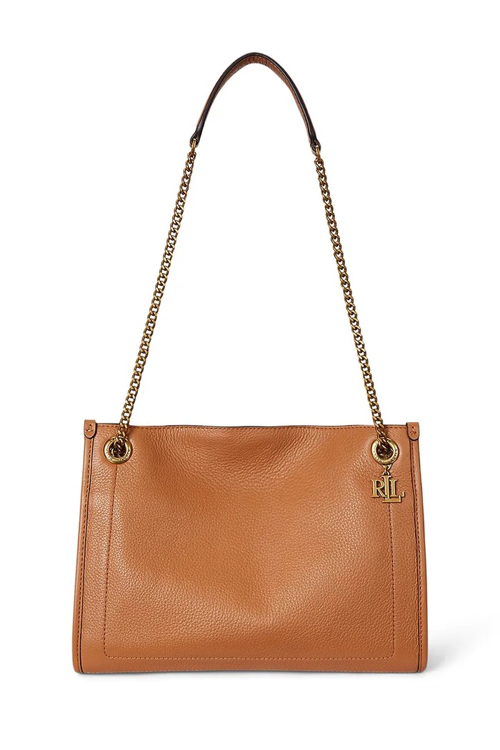 Δερμάτινη τσάντα Lauren Ralph Lauren λείο δέρμα καφέ 431980173