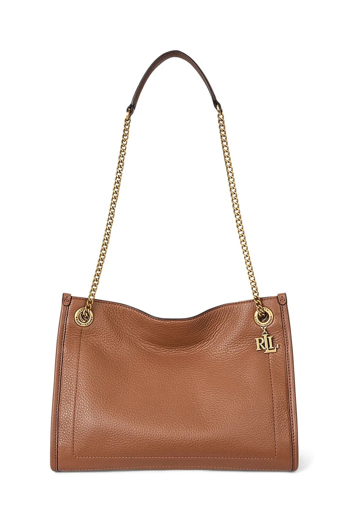 Δερμάτινη τσάντα Lauren Ralph Lauren λείο δέρμα καφέ 431980173