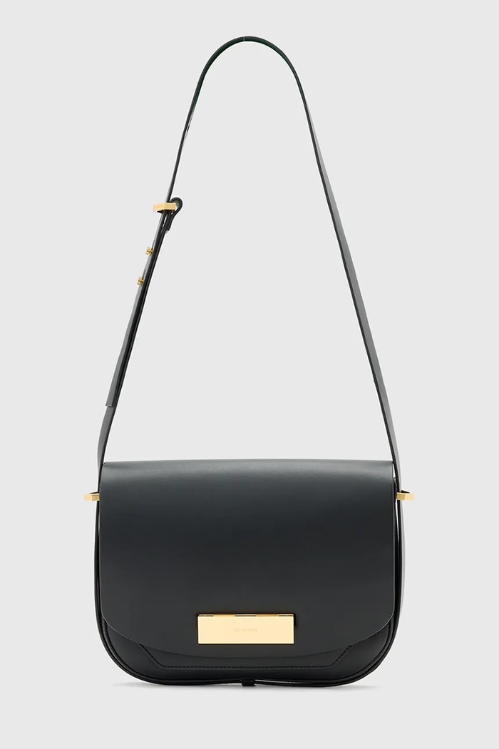 AllSaints borsa a mano in pelle ETTA pelle fiore nero W295XD