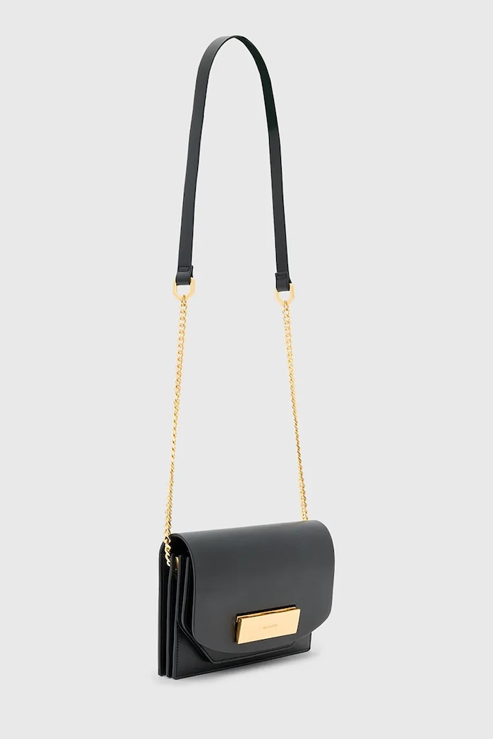 Kožna torba AllSaints ETTA W339XD crna AW25