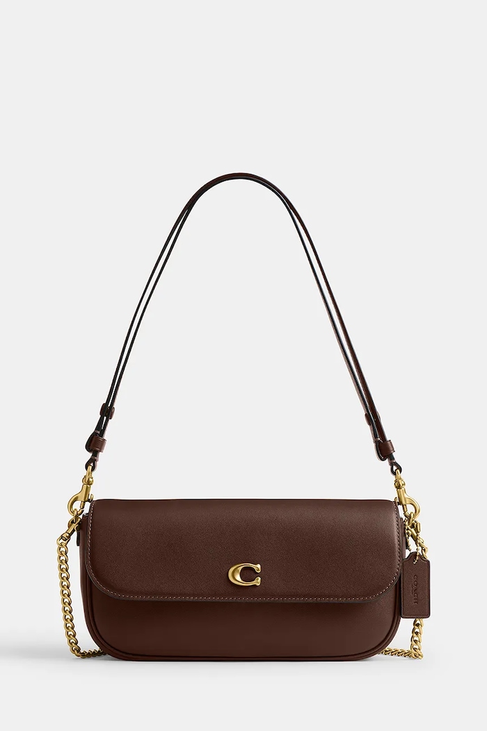 Δερμάτινη τσάντα Coach Brook Brook Flap Chain Bag λείο δέρμα καφέ CAN90