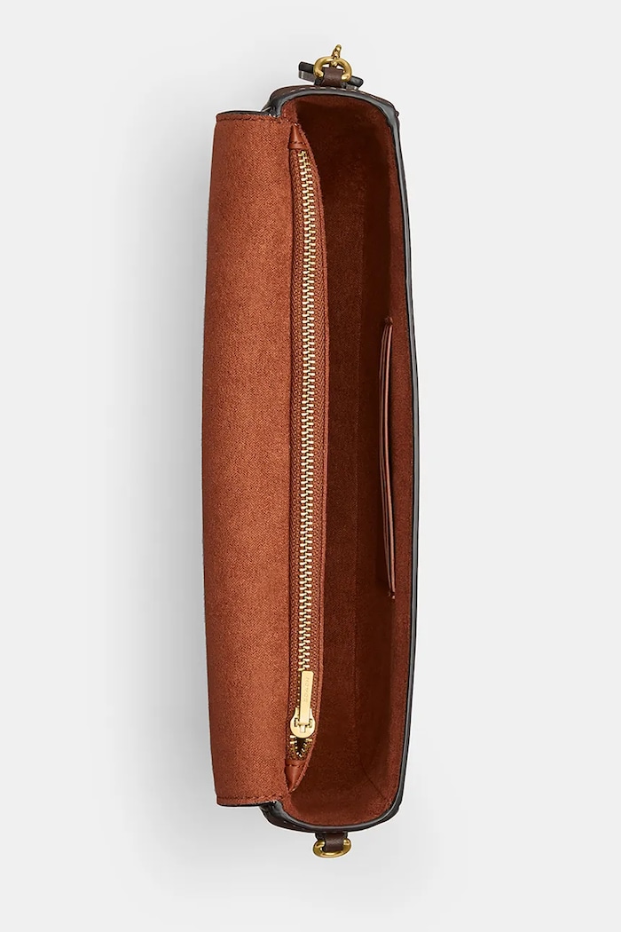 Δερμάτινη τσάντα Coach Brook Brook Flap Chain Bag καφέ CAN90