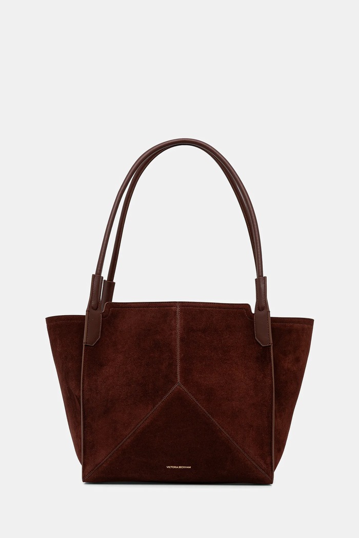 Кожена чанта Victoria Beckham велур кафяв B325AAC006914A