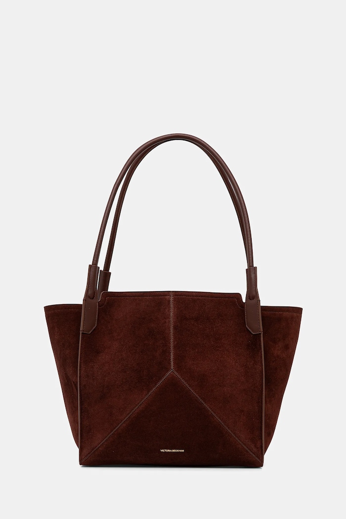Кожена чанта Victoria Beckham велур кафяв B325AAC006914A