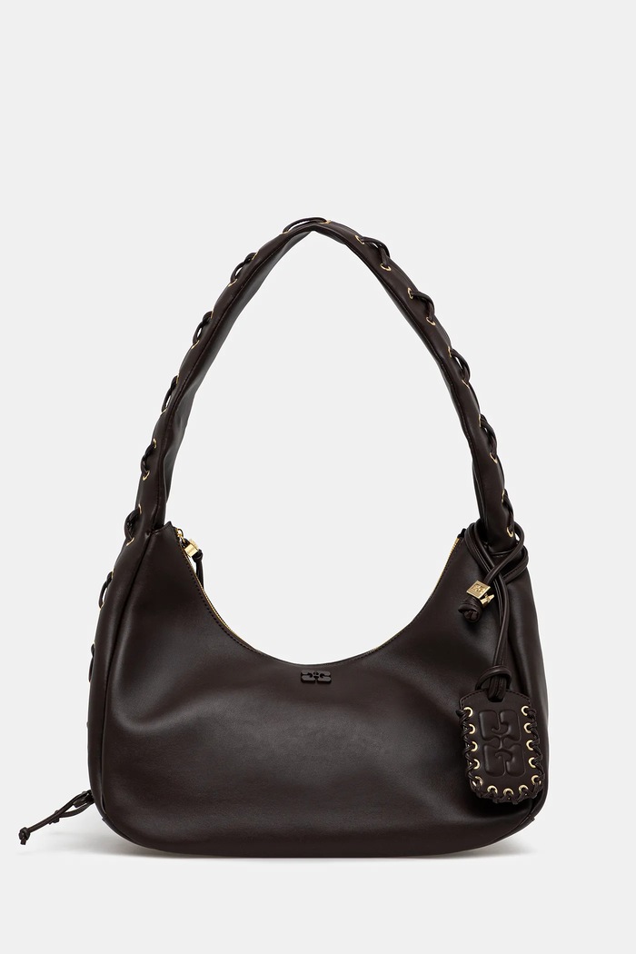 GANNI torebka Hobo Medium Laces gładkie brązowy A7319