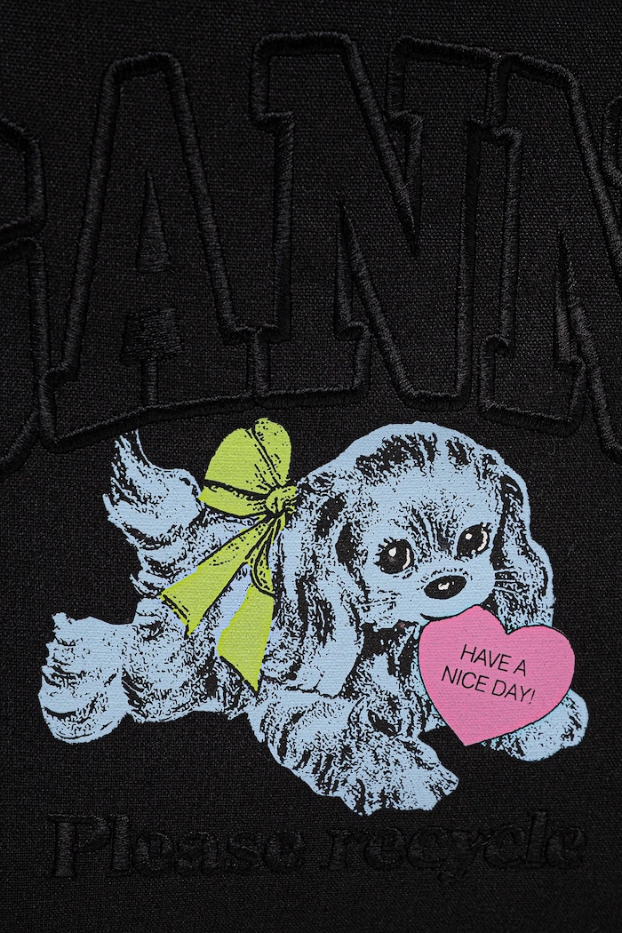 Памучна чанта GANNI Shopper XXL Pocket Dog Print черен A7083